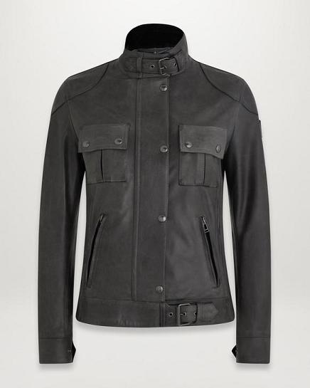 Veste Cuir Belstaff Femme Gangster Grise Foncé Soldes FJ8179024